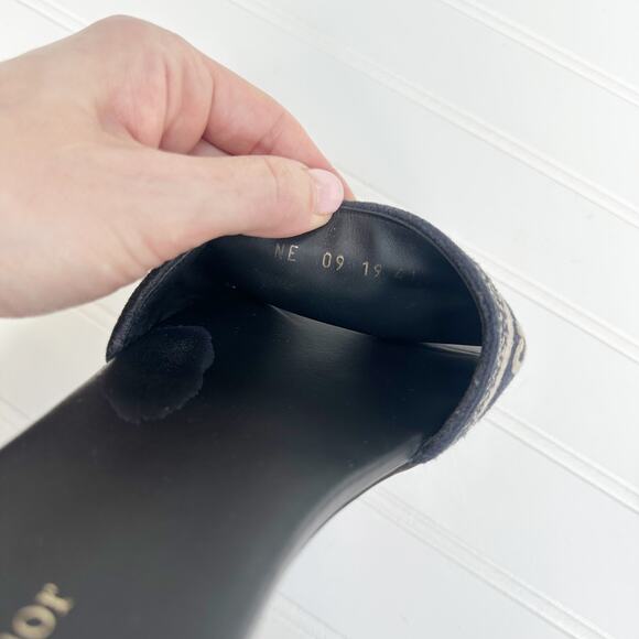 Christian Dior Dway Slides Black Navy Embroidered Logo Sandals 41 Slip-On Flats - Picture 3 of 7